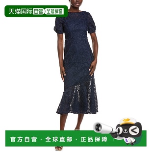 自营Kay Unger Portia Tea-Length Dress - blue 美国奥莱直发