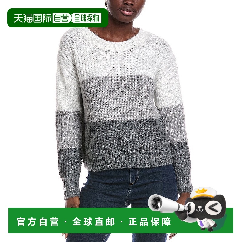 自营 Vince Camuto大条纹亮片套头衫-灰色 美国奥莱直发长袖毛衣