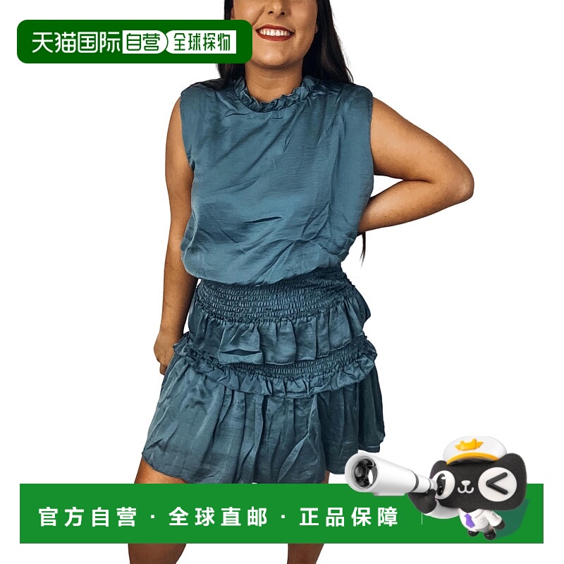 自营 she + sky灰蓝色缩褶叠层连衣裙 - 灰蓝色 美国奥莱直发