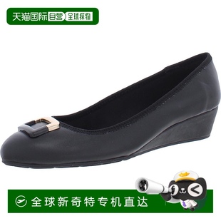 黑色 自營 黑色皮革 墊圓頭坡跟高跟鞋 加墊鞋 bandolinoTad 女式