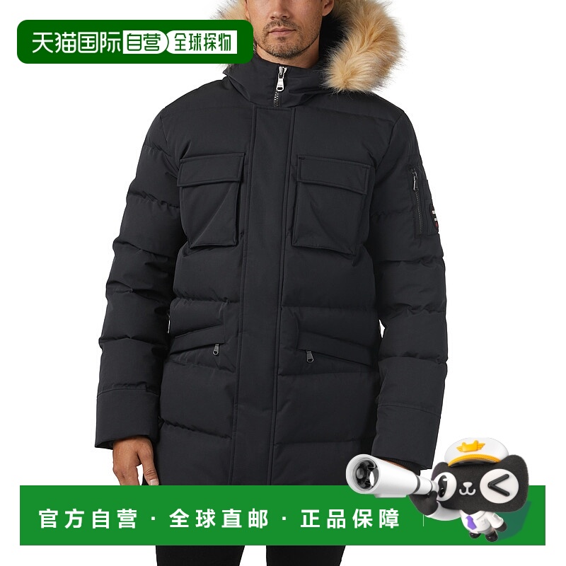 自营Pajar 男士 Hamilton Channel 绗缝固定连帽派克大衣 - 黑色/