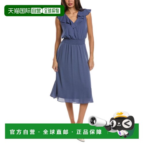 自营Vince Camuto Smocked Waist Midi Dress - blue 美国奥莱直