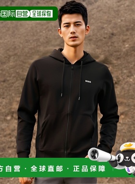 自营 Hugo Boss Men's Ze Titano Full Zip Sweatshirt, Black -