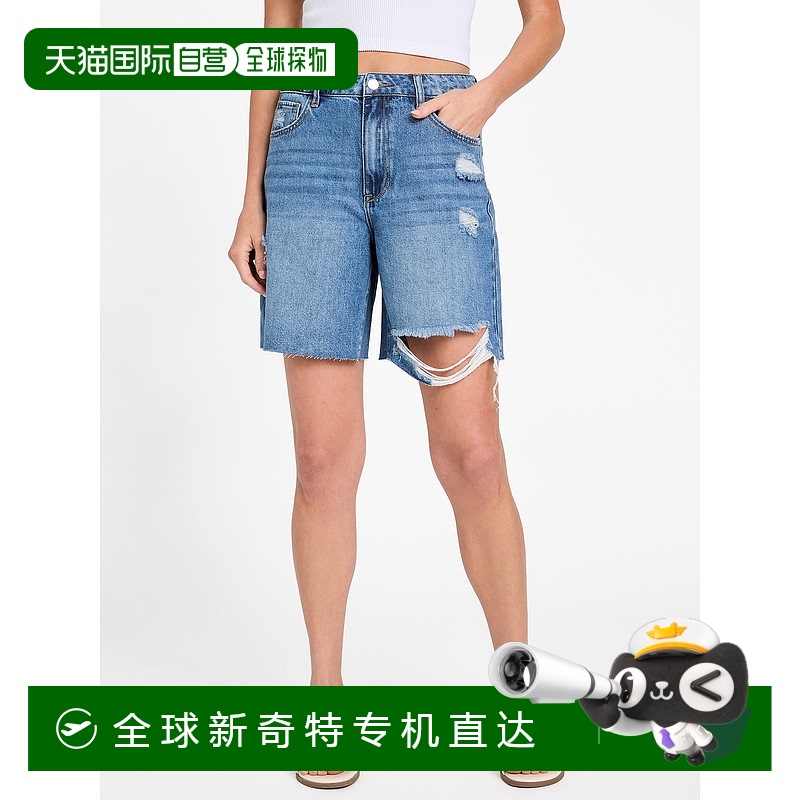 自营 guess露西高帮牛仔百慕大短裤-中号损毁 【美国奥莱】直发