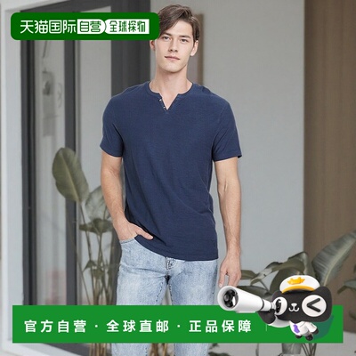 自营 guessEco Ricky Split Tee 丝绸蓝 美国奥莱直发短袖男装