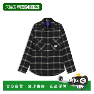 自营hugo bossChecked oversized-fit overshirt in cotton twill