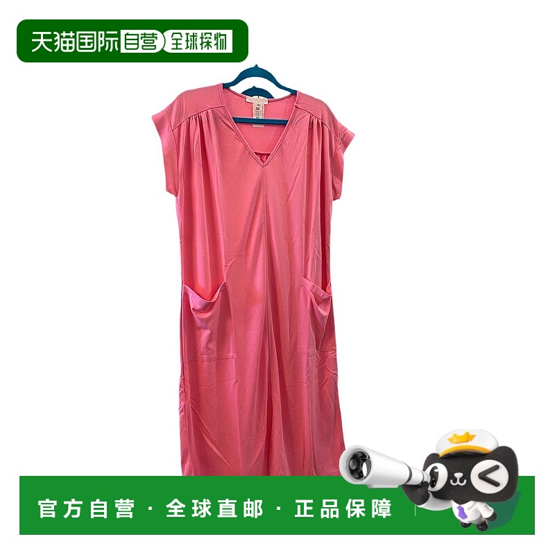 自营faire粉红色女式V领Midi连衣裙 美国奥莱直发