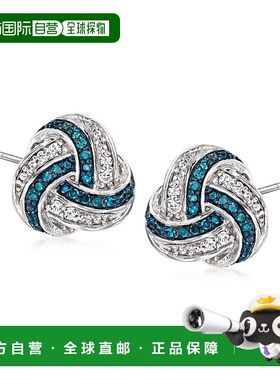 自营 Ross-Simons 925 银蓝色和白色钻石爱结耳环 - 蓝色 美国奥