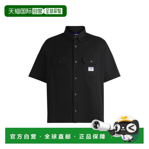 自营hugo boss宽松款棉质斜纹布拉链衬衫 - 黑色 美国奥莱直发