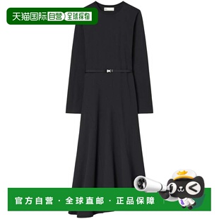 自营tory burch黑色中长款喇叭形连衣裙，腰部束带-黑色 美国奥莱