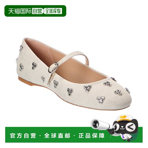 自营Stuart Weitzman Tammy亚麻Mary Jane芭蕾舞团-白色 美国奥莱