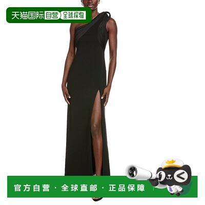 自营Aidan Mattox One-Shoulder Column Gown - black 美国奥莱直