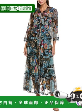 自营Johnny Was Mazzy刺绣网眼迷笛连衣裙-蓝色 美国奥莱直发