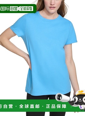 自营 calvin klein凯文克莱女式T恤蓝色棉质短袖圆领FTS682-蓝色