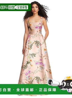 自营 alfred sung带骨紧身胸衣、后背封闭式花卉缎面长袍，配有全