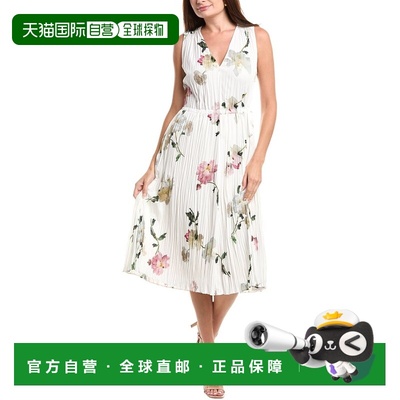 自营Vince Wilted Peony Pleated V-Neck Midi Dress - white 美