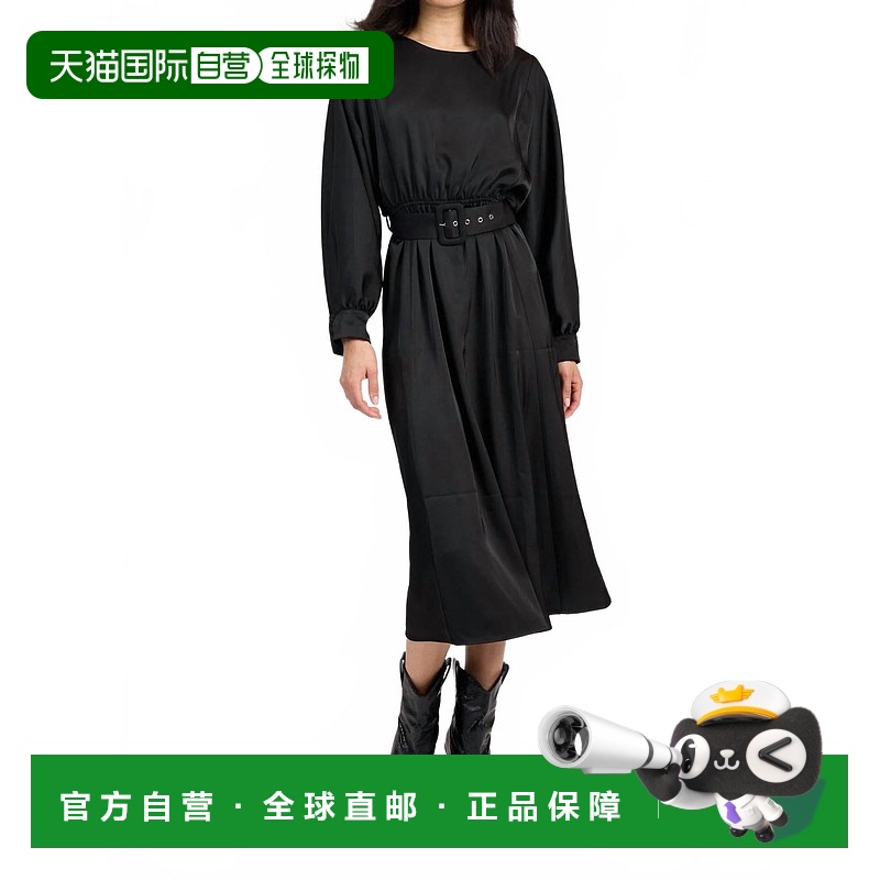 自营 sadie & sageMood Boost Dolman袖带腰带Midi连衣裙，黑色