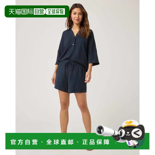 自营Women's Splendid Coastal Shorts  Blue Linen Blend Drawst
