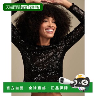 自营lucky brandLucky品牌女款亮片长袖上衣黑色 美国奥莱直发