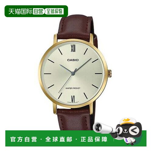 自营Casio Women’s Brown Leather Strap Analog Watch with Gol