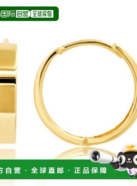 自营max + stone14K Yellow Gold 14mm Flat Style Huggie Hoop E