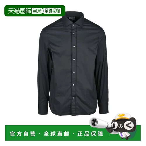 自营emporio armaniBlack Regular Fit Cotton Elastane Men's Sh