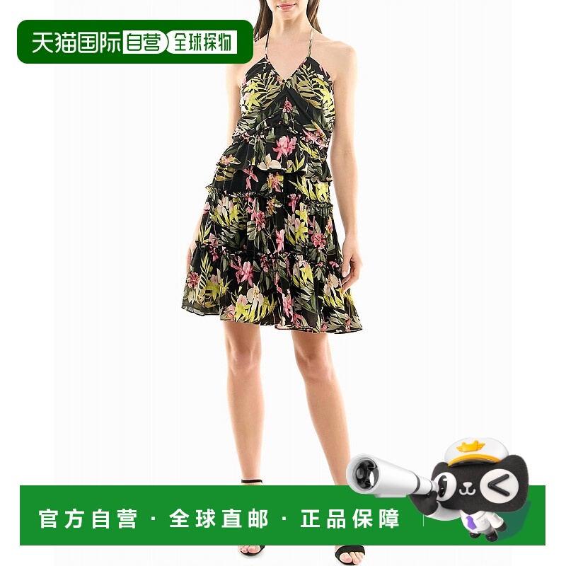 自营 nicole miller普雷斯利雪纺分层吊带连衣裙 黑色美人 - 黑色