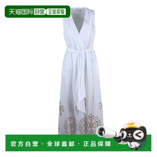 自营eleventyWhite Beige Cotton Elastane Women Long Dress - p