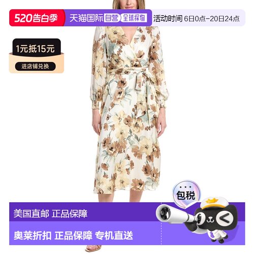 自营Anne Klein Balloon Sleeves Midi Dress - white 美国奥莱直
