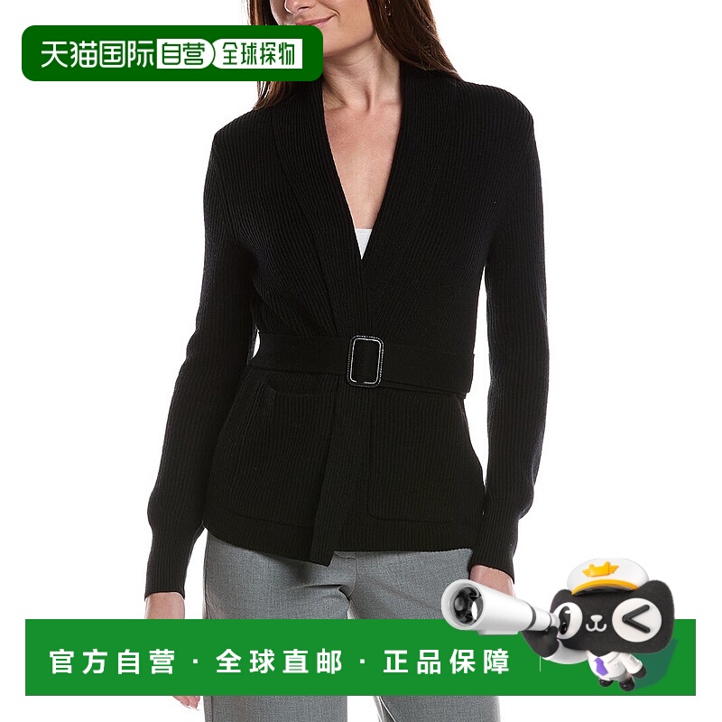 自营Bruno Magli Merino Wool Ribbed Belted Shawl Cardigan - b