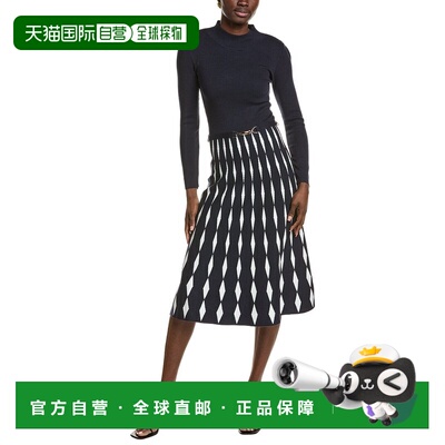 自营T Tahari Mock Neck Flared Diamond Jacquard Midi Dress -