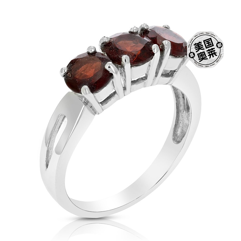 vir jewels 1.70 克拉 3 石榴石戒指 0.925 纯银镀铑圆形 - 银