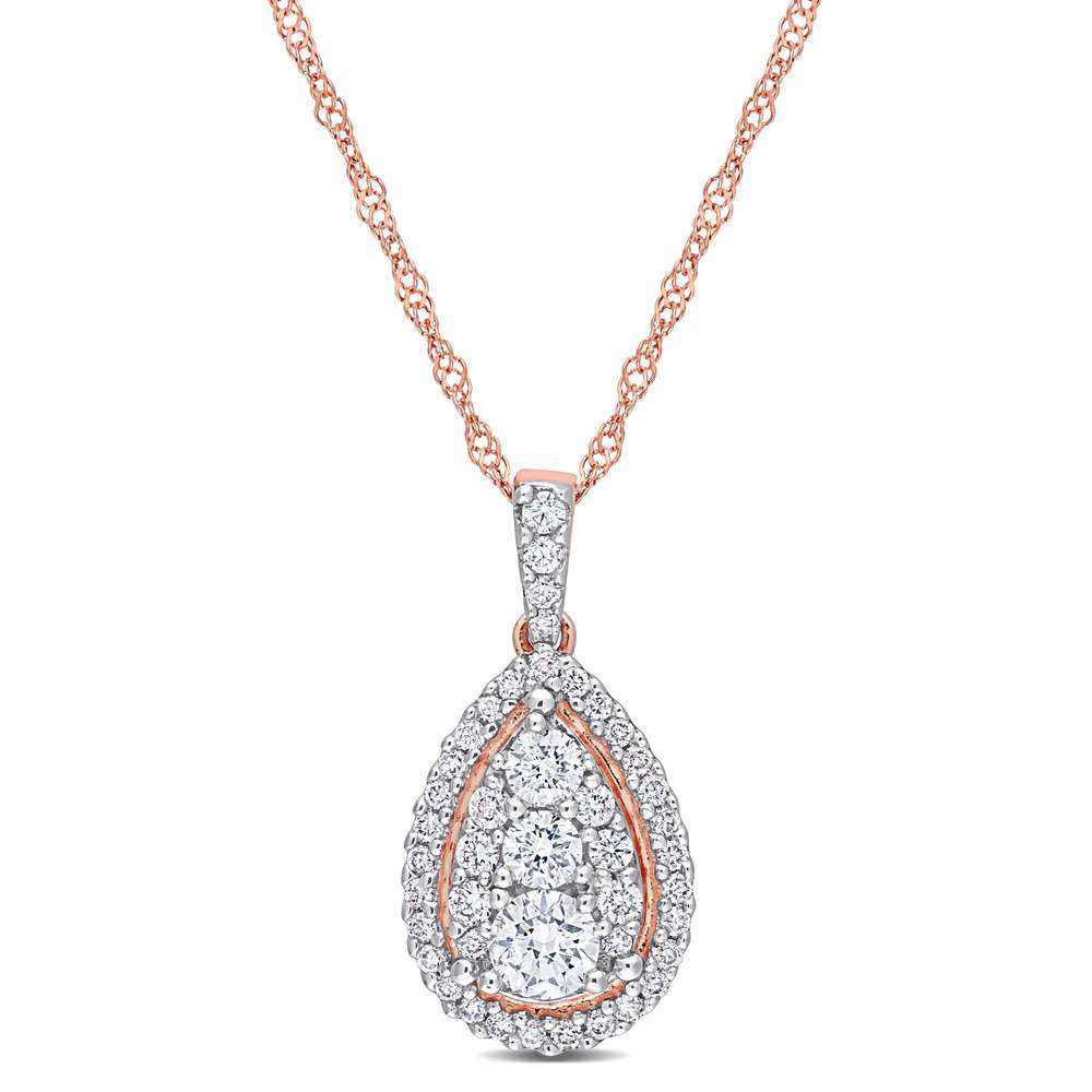 自营mimi & maxmimi &amp; max1/2 CT TW 14K 玫瑰金钻石光环泪珠