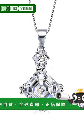 自营 genevive925 纯银白色立方氧化锆方形 Asscher-Cut 吊坠项链