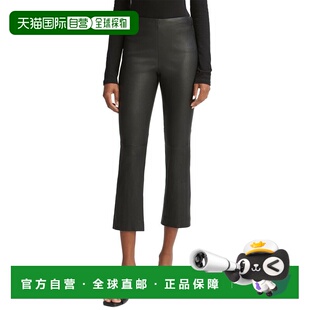 美国奥莱直发 黑色 自营Vince弹力皮革短款 喇叭裤