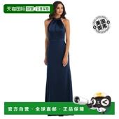 after 直 美国奥莱 six高领露背长裙配围巾领带 午夜海军蓝