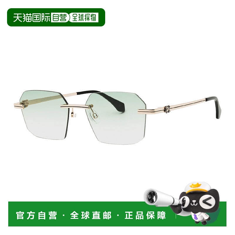 自营Palm Angels几何无边太阳镜，金色边框和绿色渐变镜片Peri10G