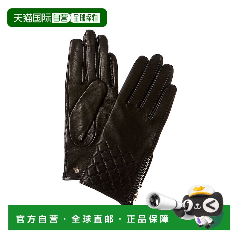 自营Bruno Magli钻石绗缝羊绒衬里皮革手套-蓝色 美国奥莱直发