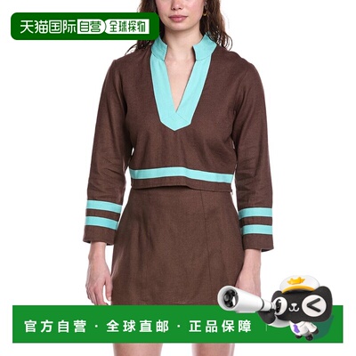 自营Sail to Sable The Tunic Linen-Blend Top - brown 美国奥莱