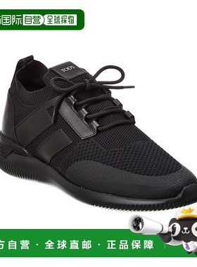 自营tod'sTOD的Sportivo浅色针织皮革运动鞋-黑色 美国奥莱直发