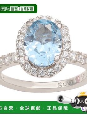 自营 Suzy Levian 纯银椭圆水蓝色方晶锆石光环戒指 - 蓝色 美国