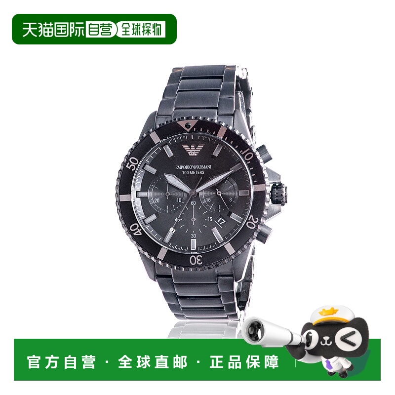 自营 Emporio Armani Diver黑色不锈钢计时码表男士手表-棕色 美