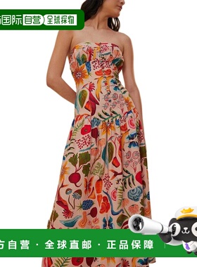 自营FARM Rio Bright Farm Beige Strapless Linen-Blend Maxi Dr