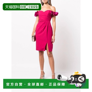 美国奥莱直发 粉色 自营 marchesa粉色露肩垂坠鸡尾酒礼服