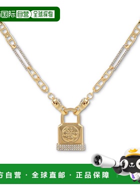 1h可退 【美国直邮】GUESS|Pave 徽标挂锁吊坠项链，16 英寸 + 2