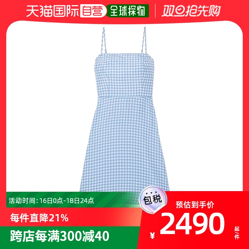 【美国直邮】Hvn女士连衣裙格纹蓝色双肩带清凉透气百搭休闲时尚