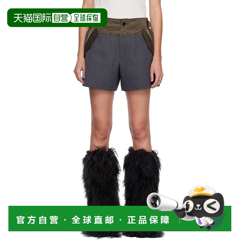 香港直邮潮奢 Sacai 女士 灰色 & 卡其色 Stripe Doeskin 短裤 25