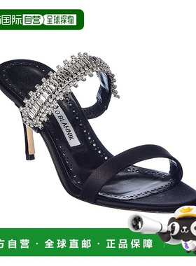 自营 Manolo Blahnik Sako 70 缎面凉鞋 - 黑色 美国奥莱直发高跟