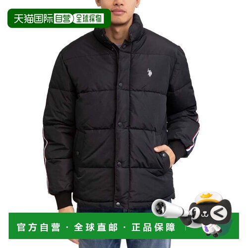 自营u.s. polo assn.美国Polo Assn. Puffer夹克Mens黑色条纹全拉