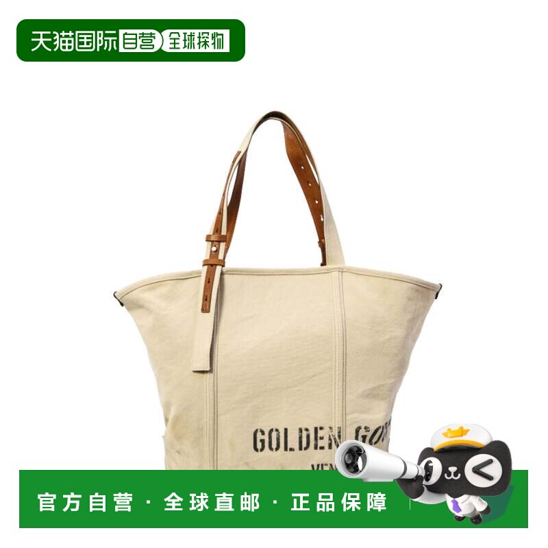 自营golden goose本色皮革嵌入棉质手提包-中性色 美国奥莱直发